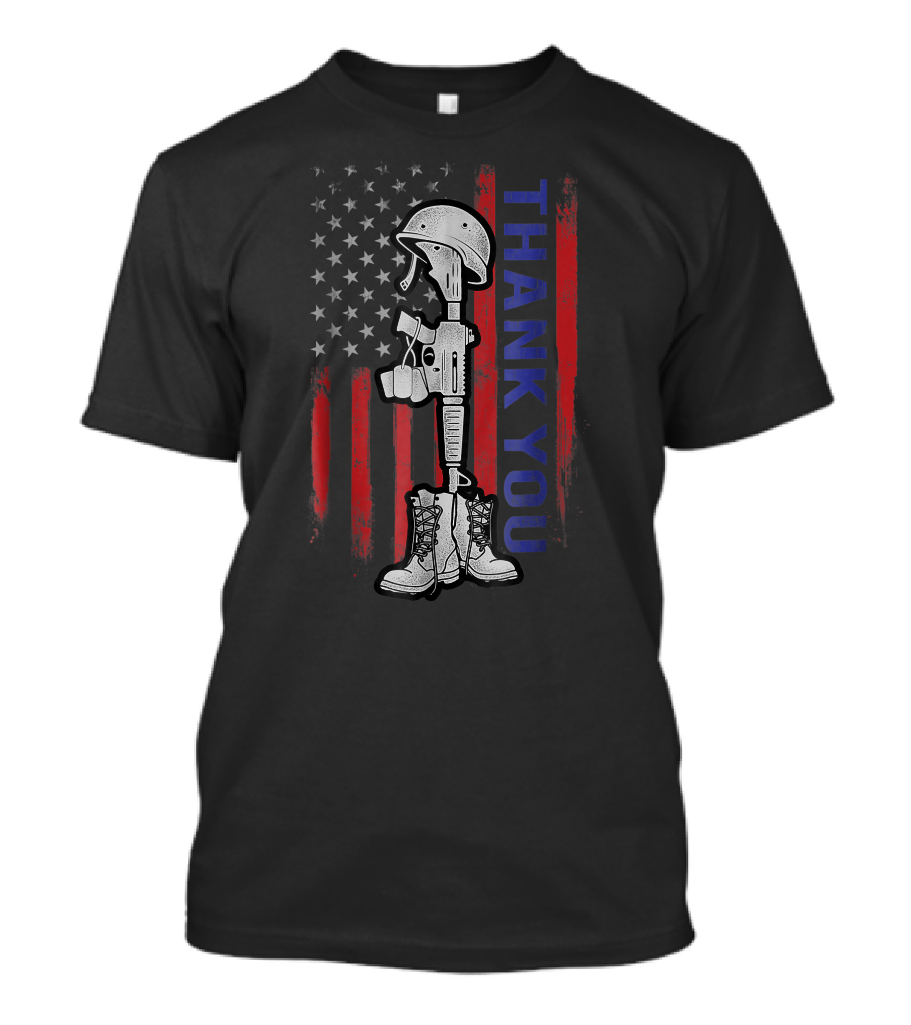 Thank You Distressed Memorial Day Flag Military Boots Dog Tags T-Shirt