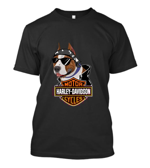 Harley Davidson Motorcycles American Staffordshire Terrier Biker T-Shirt