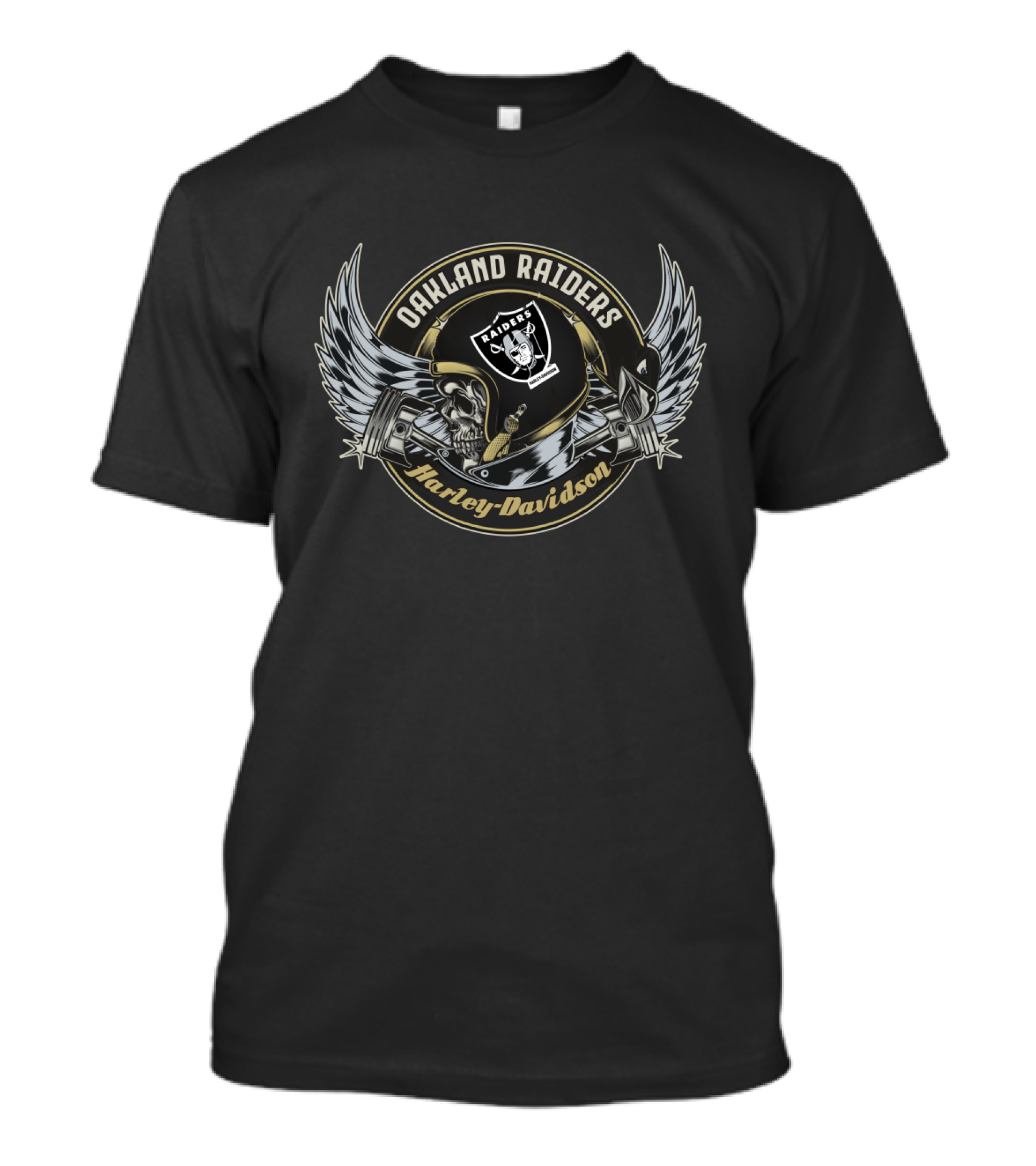Oakland Raiders Harley Davidson Skull And Wings T-Shirt