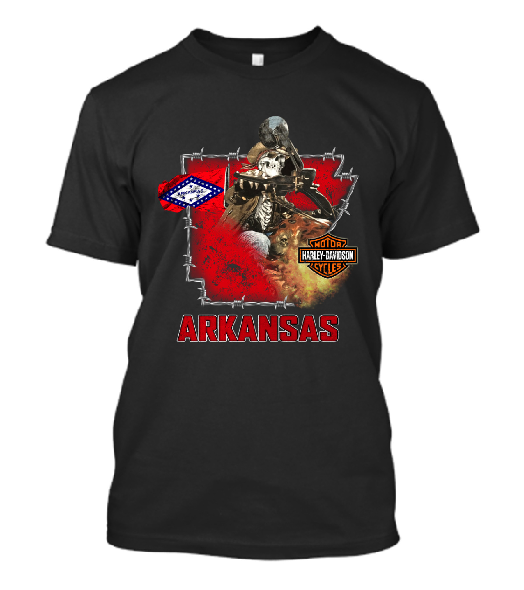 Arkansas Harley Davidson Motorcycles Skeleton Rider T-Shirt