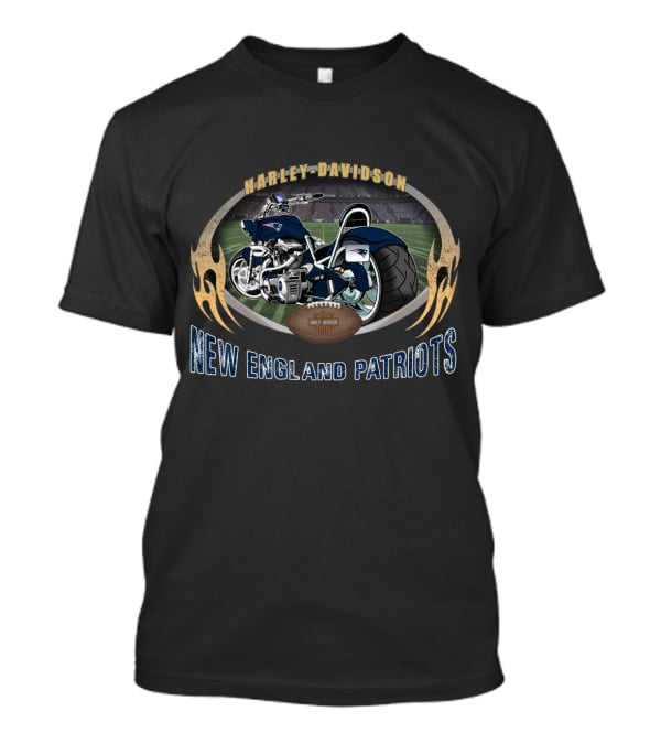 Harley Davidson New England Patriots Motorcycle Stadium Football Oval T-Shirt