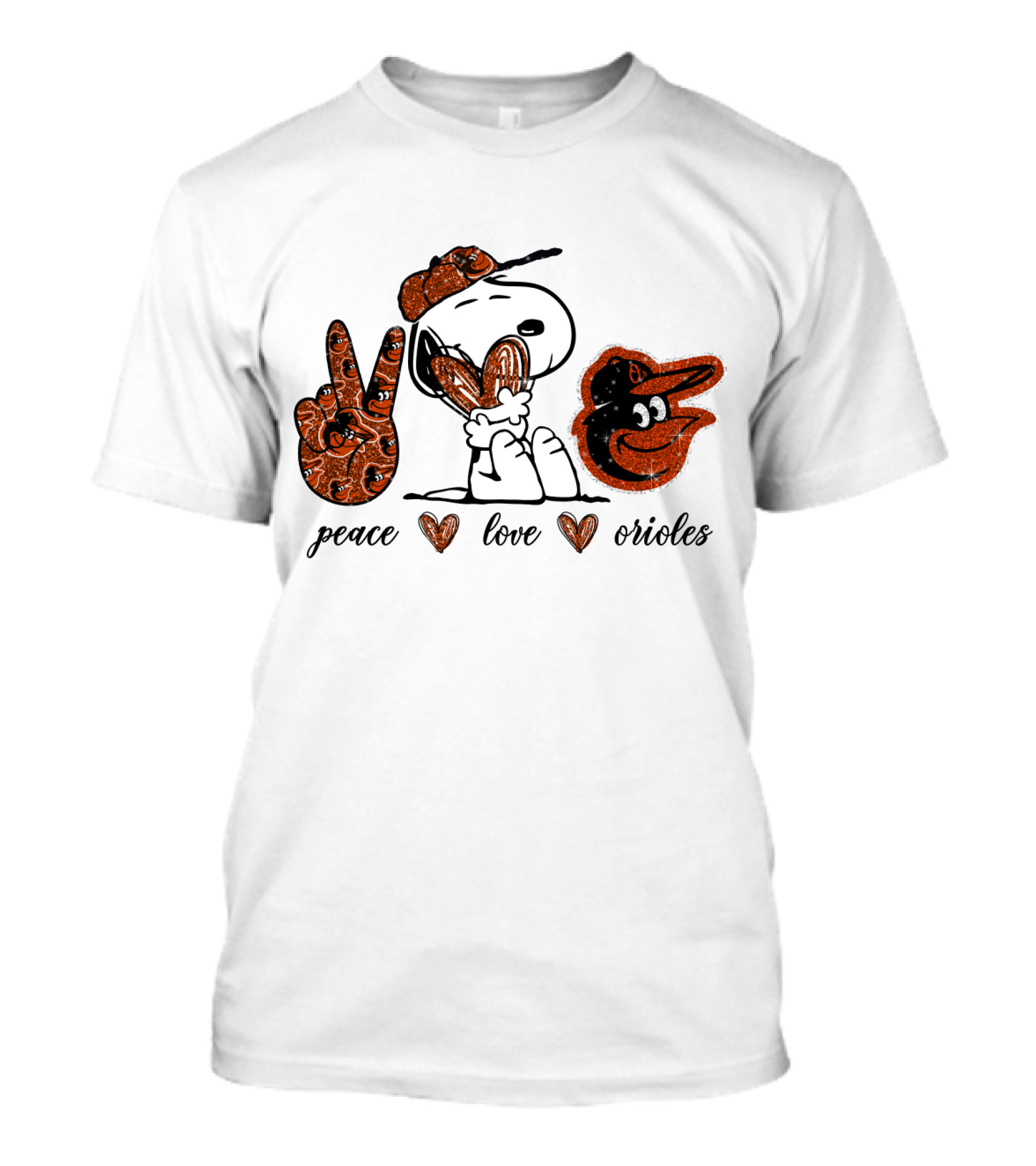 Peace Love Orioles Snoopy Cheerful Baltimore Baseball Spirit T-Shirt