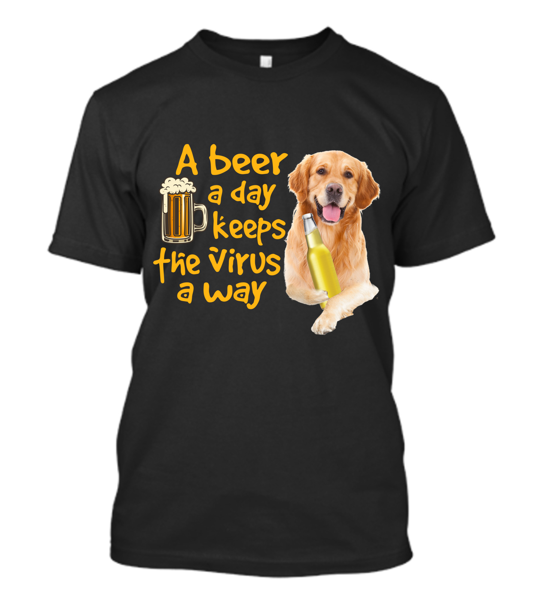 A Beer A Day Keeps The Virus Away Funny Golden Retriever T-Shirt