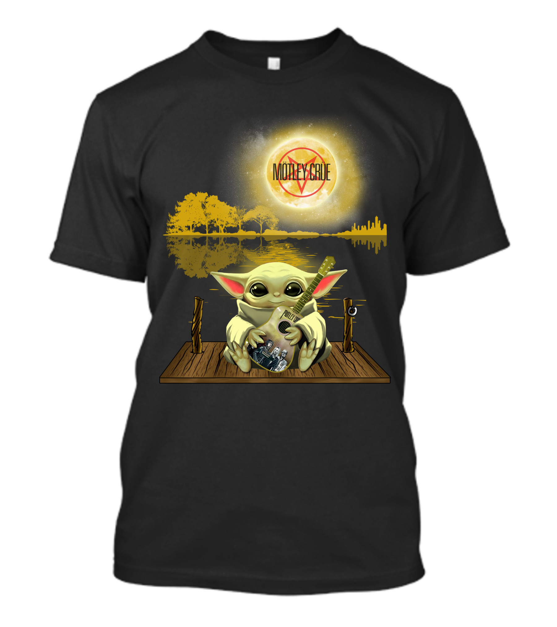 Motley Crue Baby Yoda Moonlight Reflection Rock Concert T-Shirt