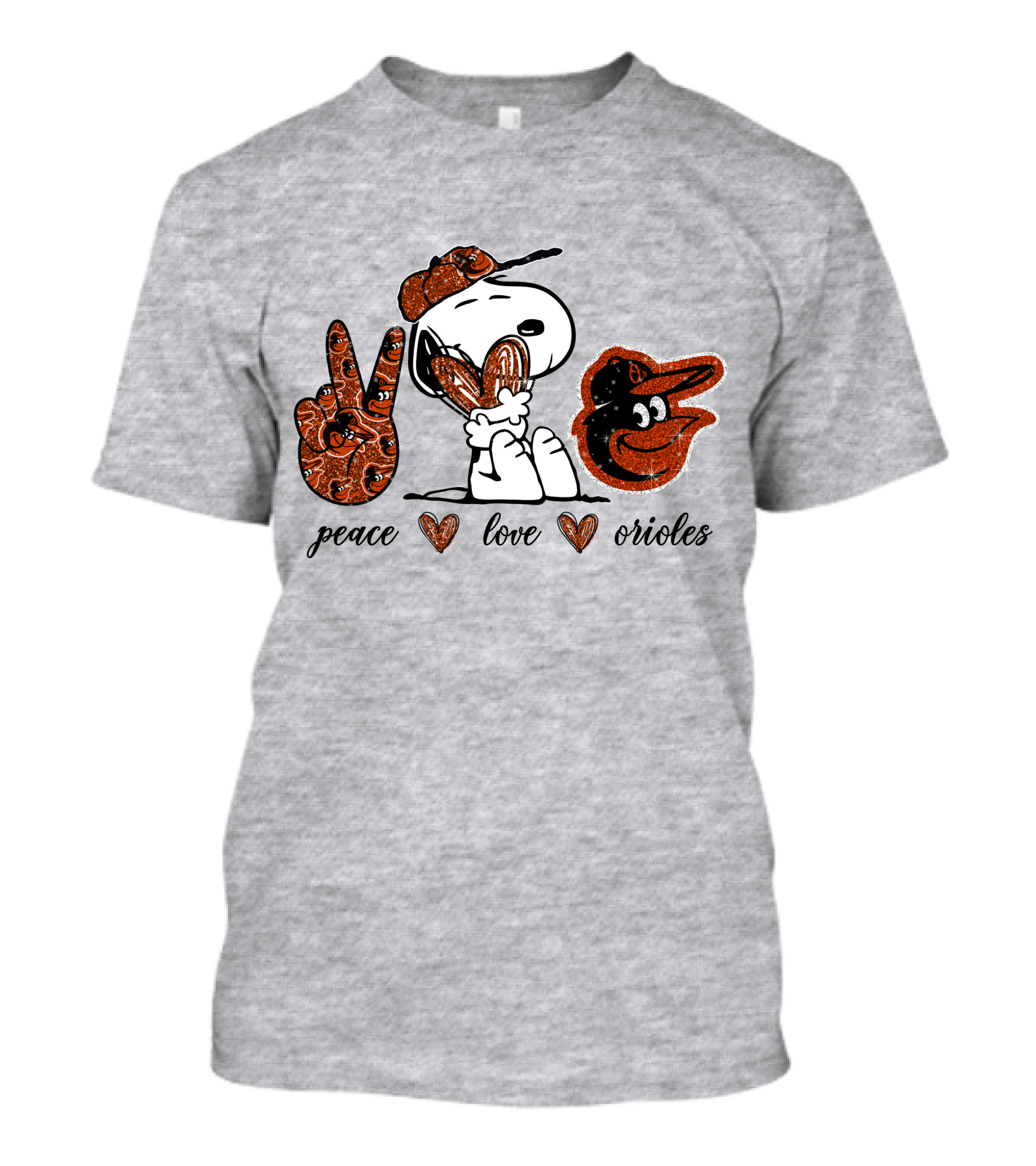 Peace Love Orioles Snoopy Style Baltimore Orioles T-Shirt