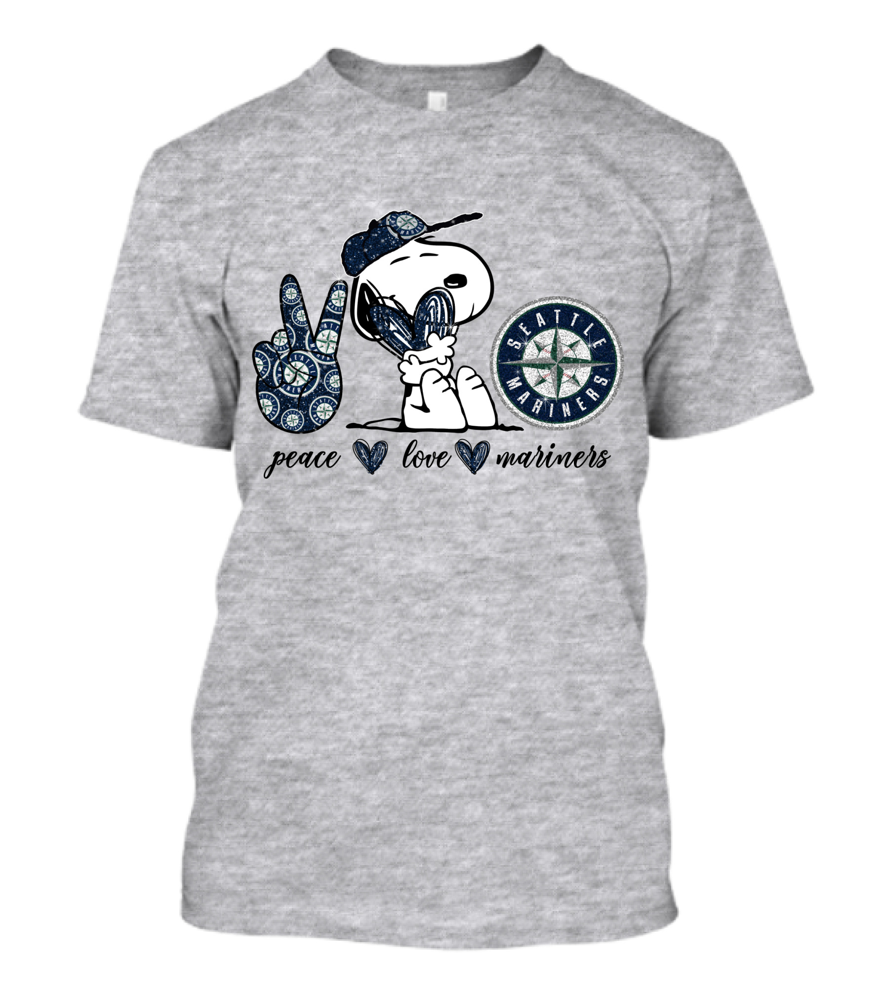 Peace Love Seattle Mariners Snoopy Fan Gear T-Shirt