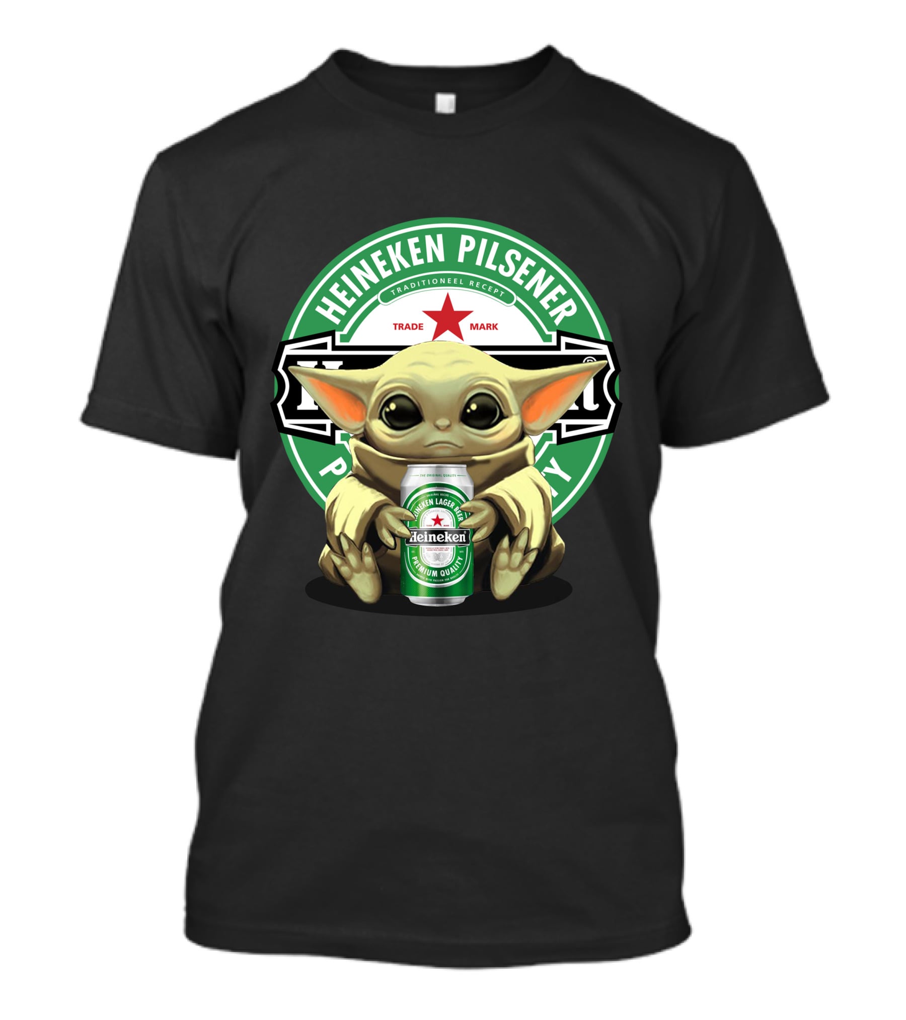 Heineken Pilsener Baby Yoda Holding Heineken Lager Beer Can T-Shirt