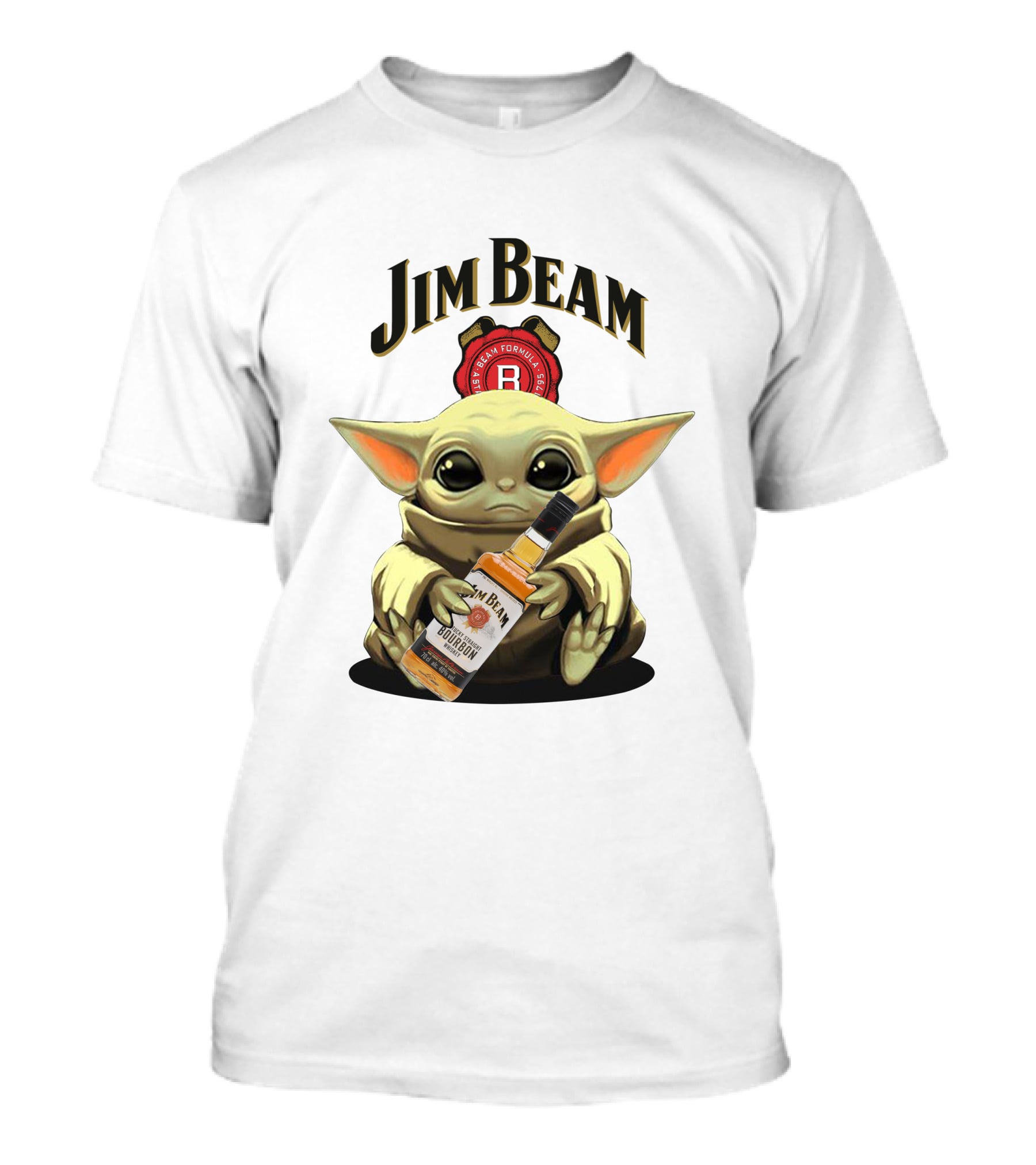 Jim Beam Baby Yoda Holding Bourbon Bottle T-Shirt