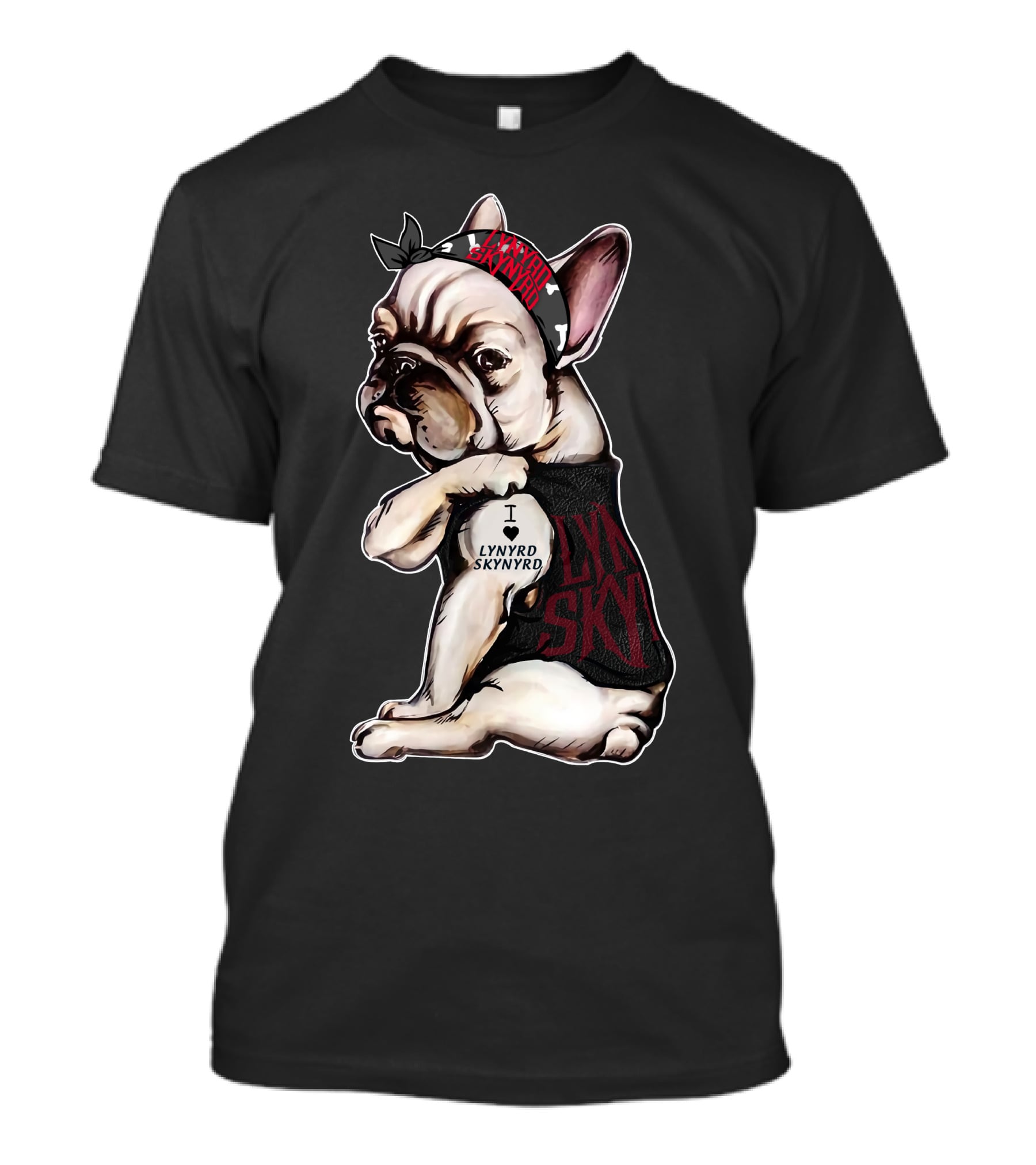 Lynyrd Skynyrd French Bulldog I Love Lynyrd Skynyrd Bandana And Shirt Motif T-Shirt