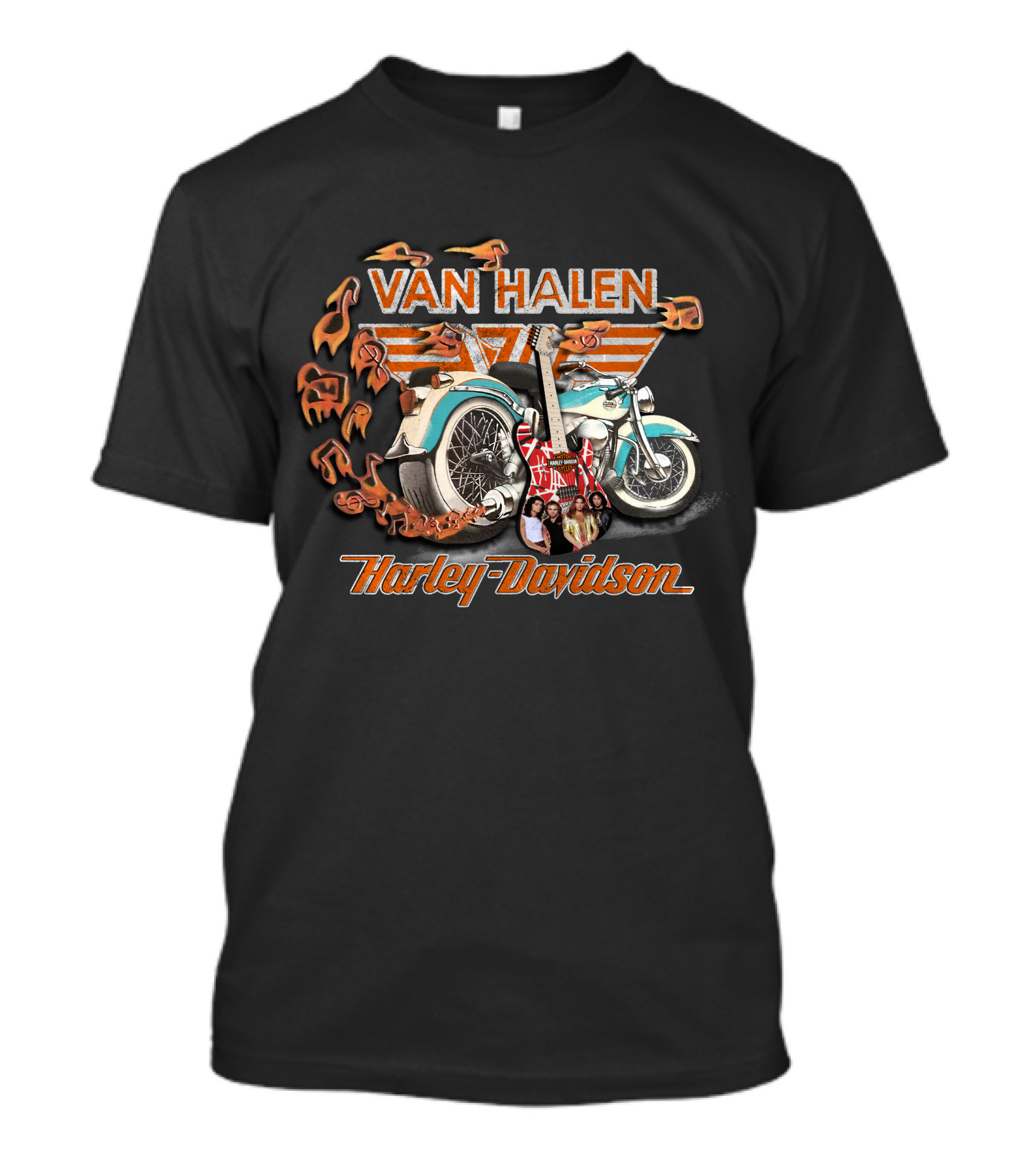Van Halen Harley Davidson Motorcycles Flames Guitar 20Hdm T-Shirt