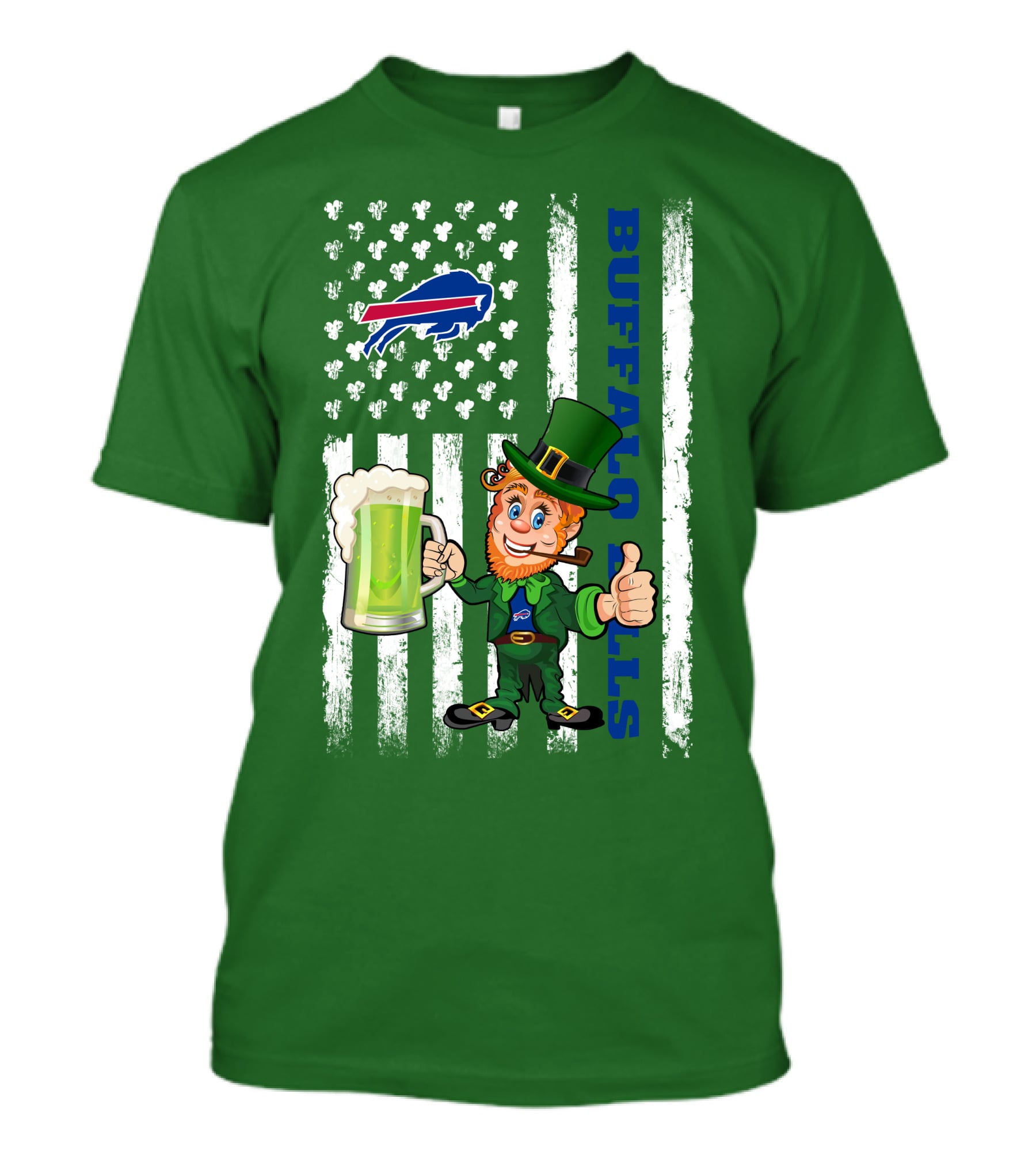 Buffalo Bills St Patrick's Day Leprechaun American Flag Shamrocks Beer T-Shirt