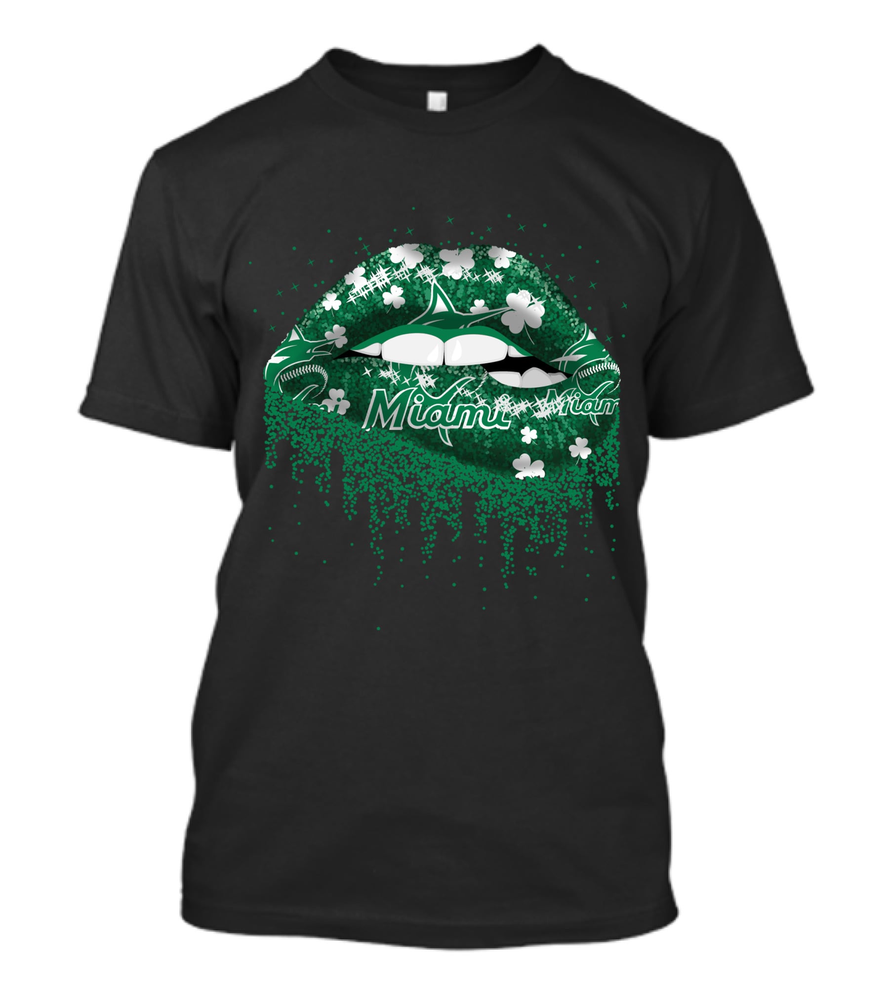 Miami Marlins Green Sparkling Shamrock Lips T-Shirt