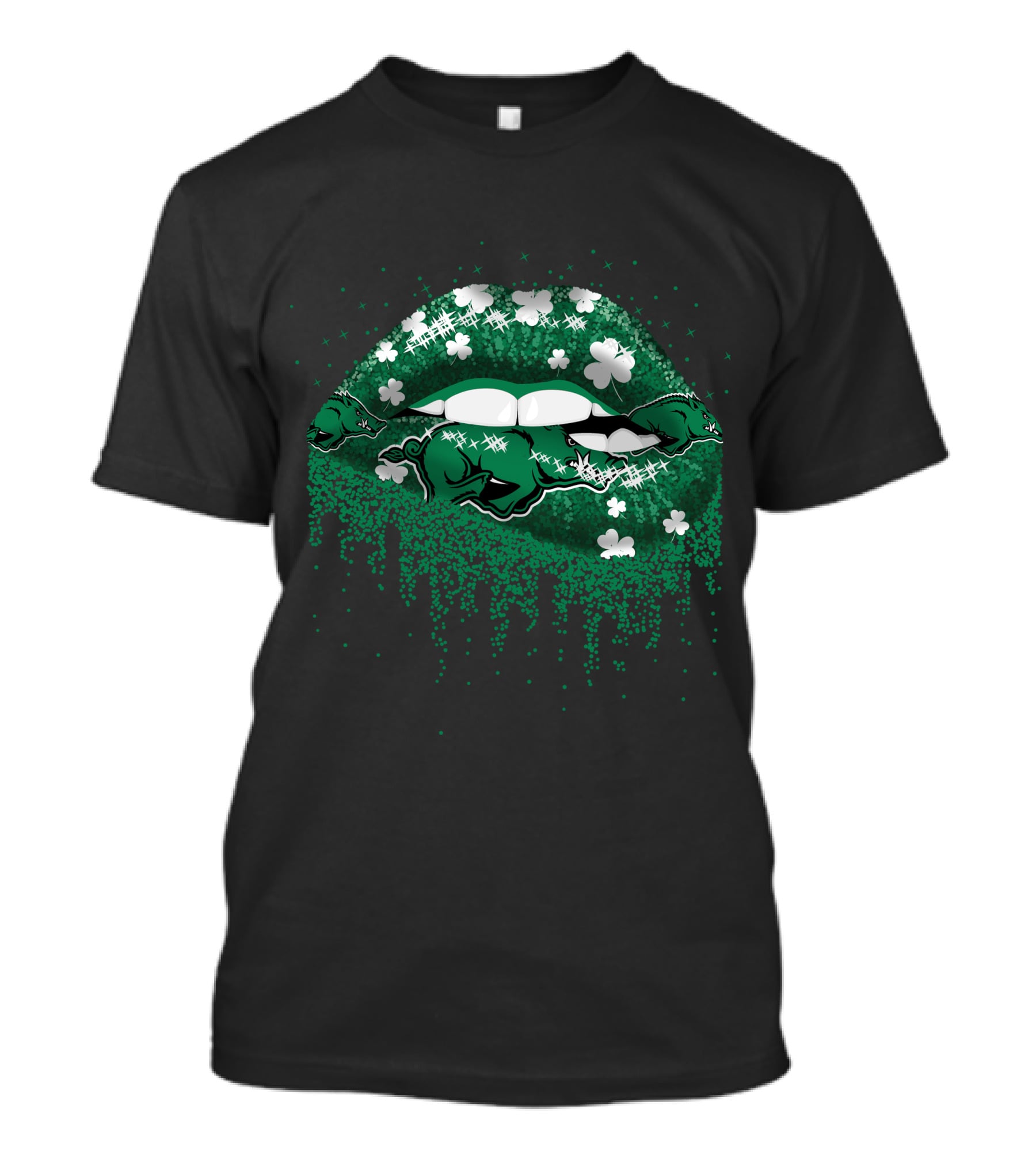 Arkansas Razorbacks Green Lips With Shamrocks T-Shirt