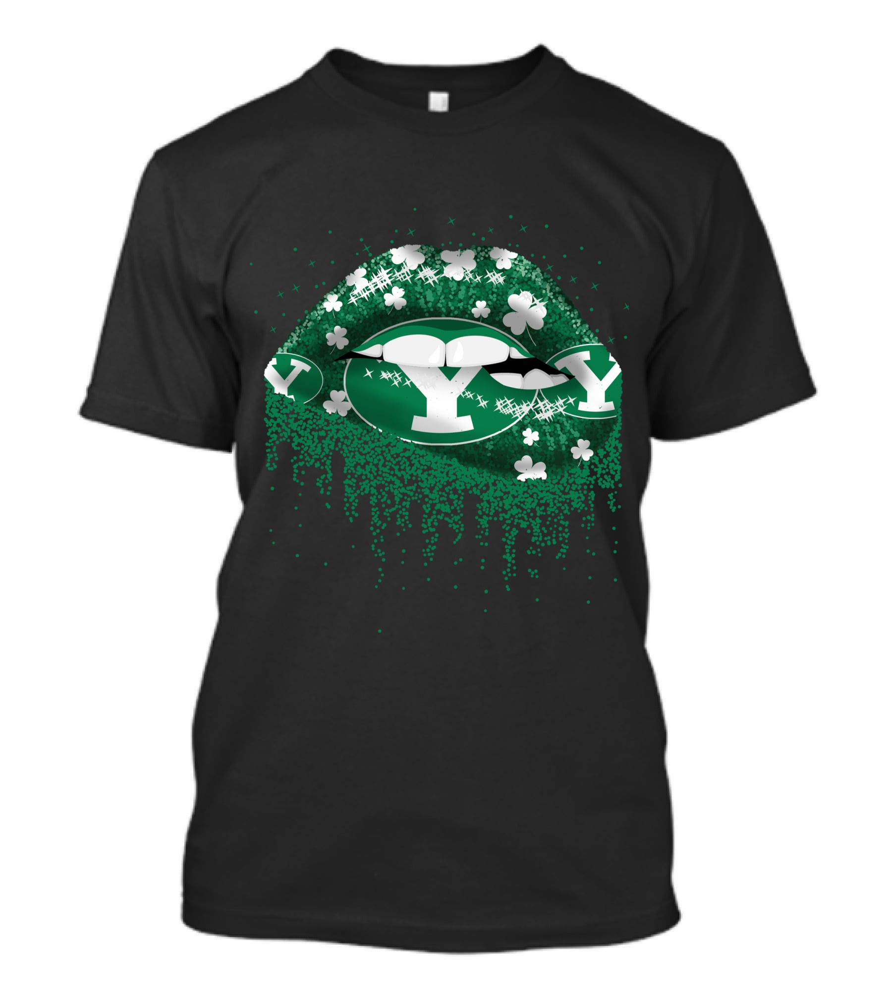 BYU Cougars Lips With Green Glitter And Shamrock T-Shirt