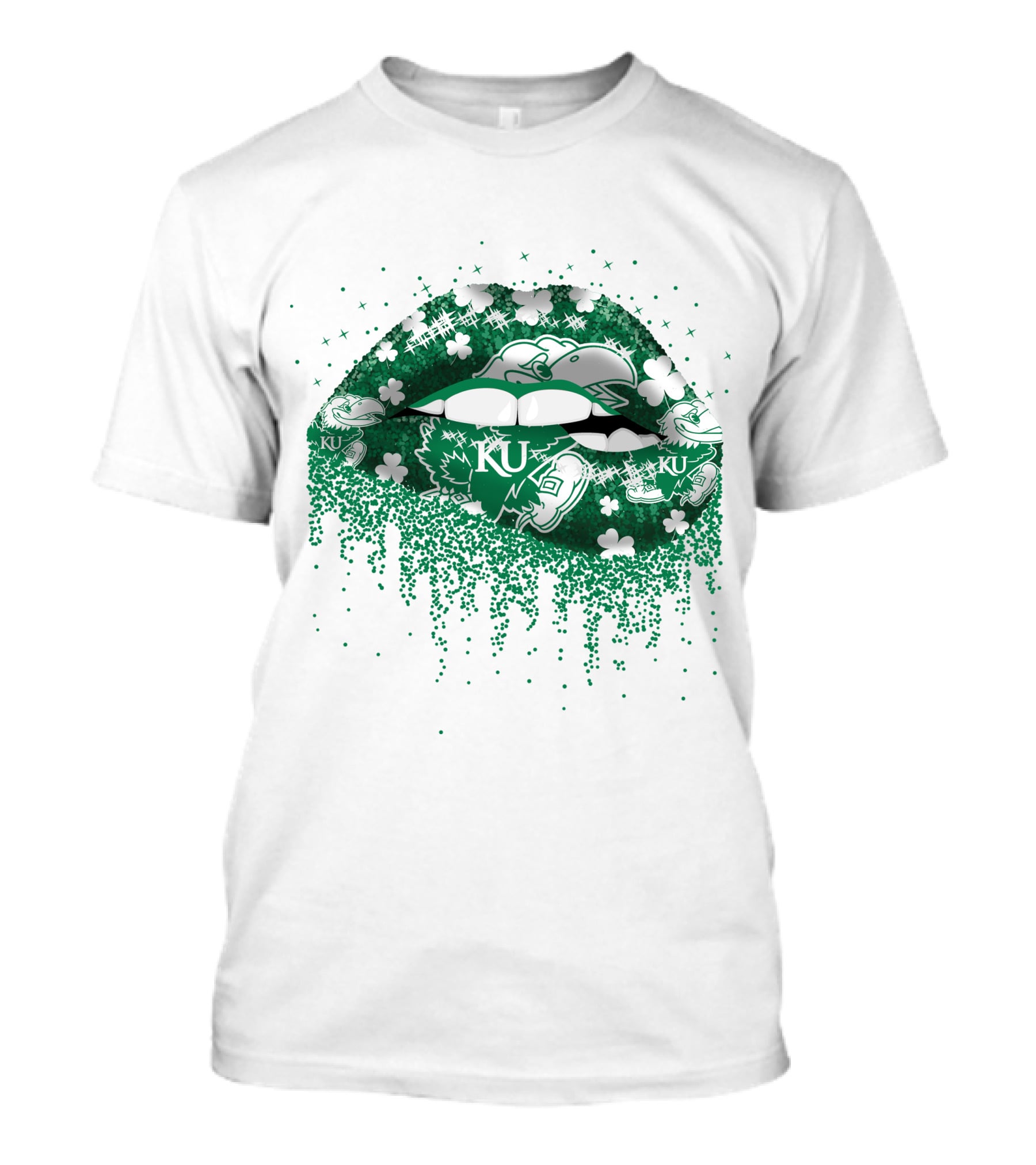 Kansas Jayhawks Lips Green Shamrock KU T-Shirt