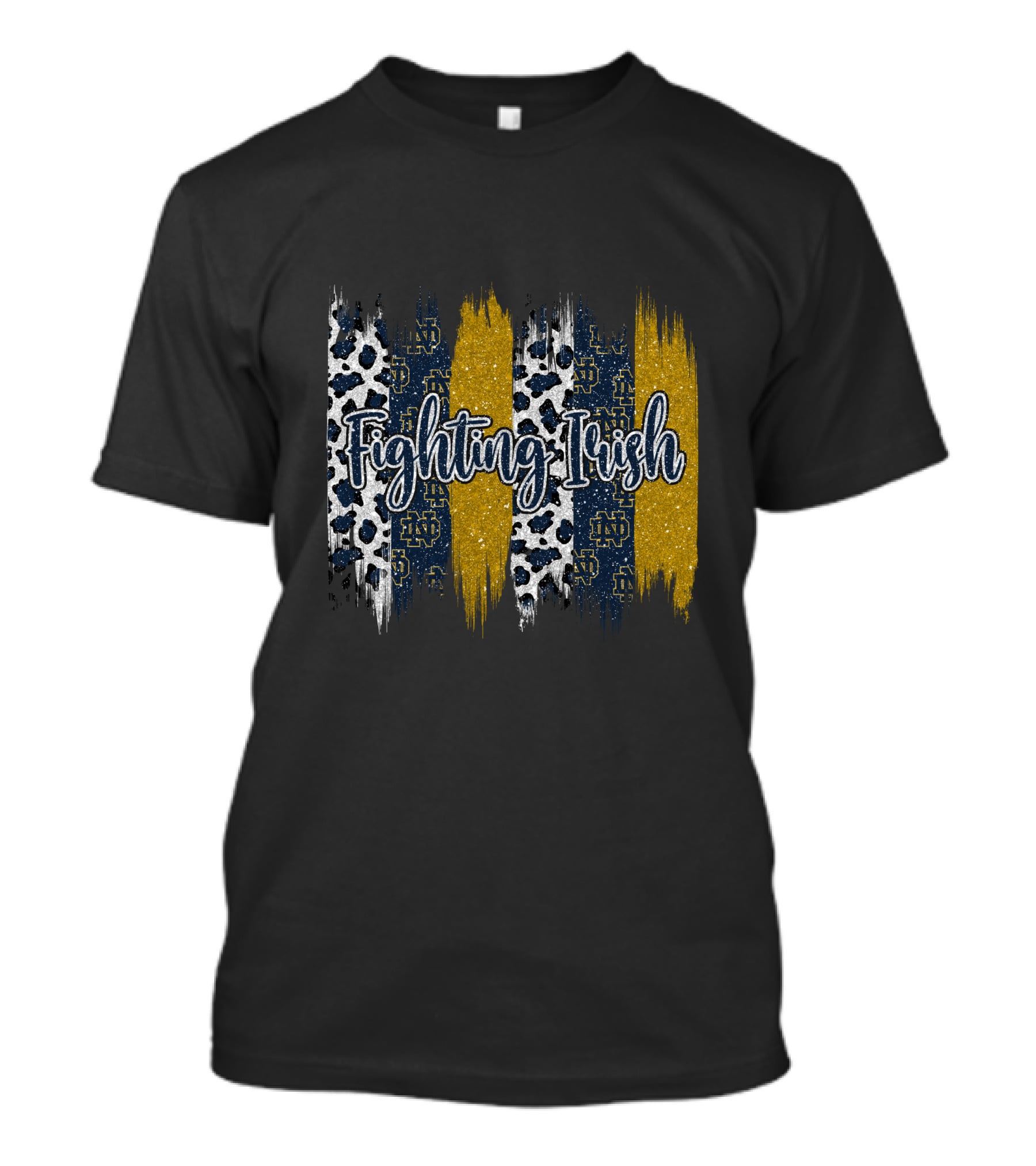 Notre Dame Fighting Irish Brushstroke Blue Gold Leopard Print T-Shirt