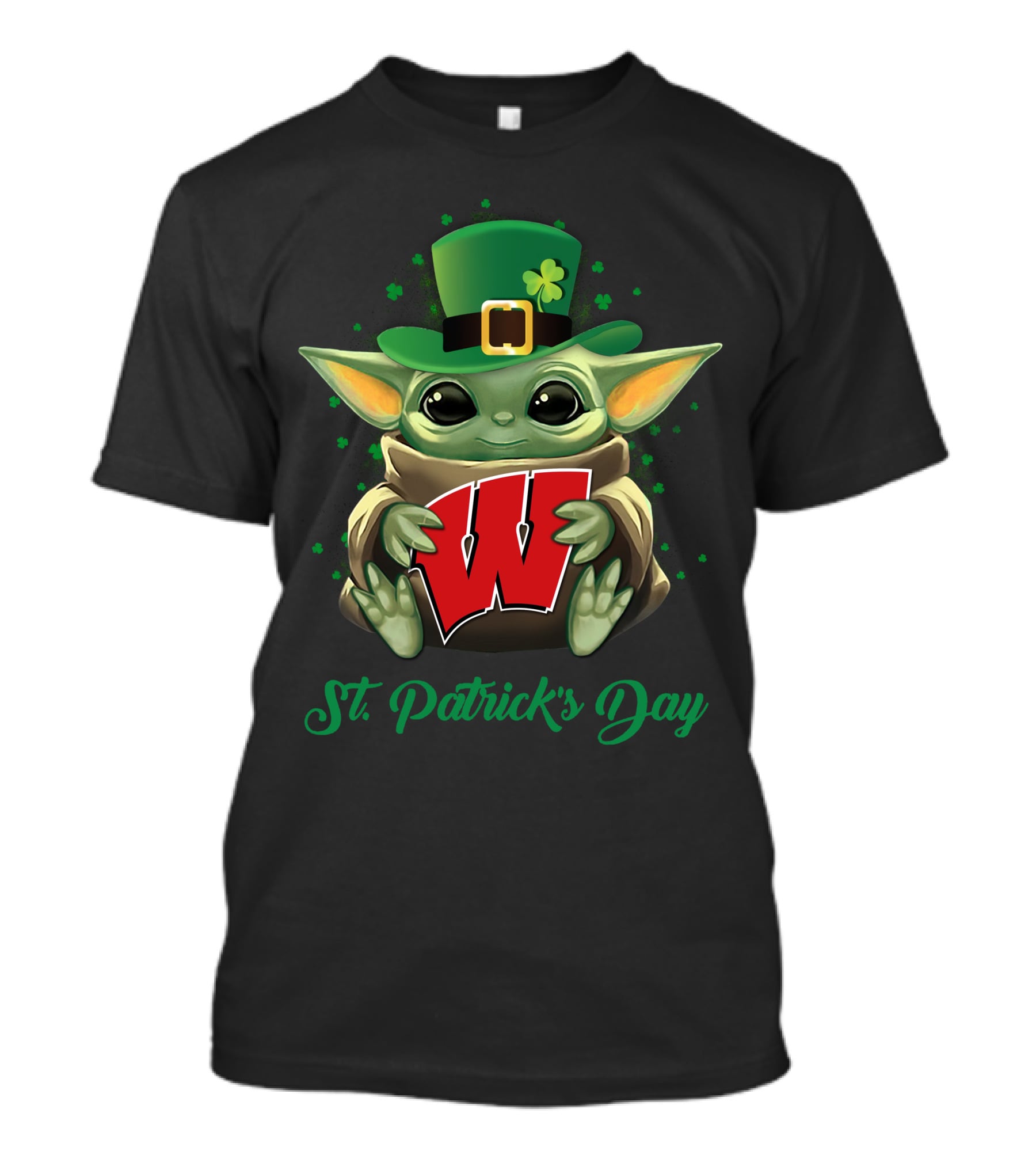 St. Patrick's Day Baby Yoda Wisconsin Badgers T-Shirt