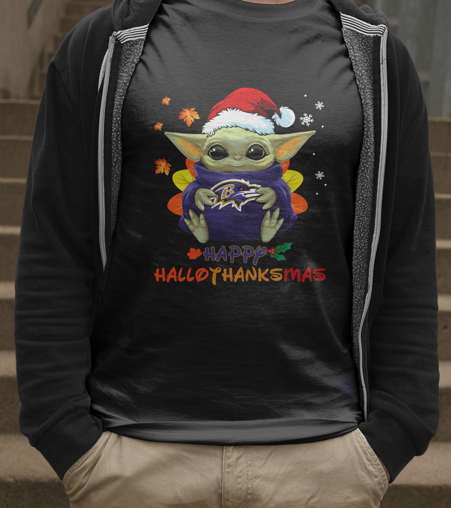 Happy Hallothanksmas Baltimore Ravens Baby Yoda 505 L1PTT T-Shirt
