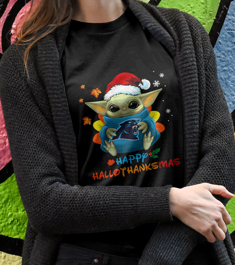 Carolina Panthers Baby Yoda Happy Hallothanksmas T-Shirt