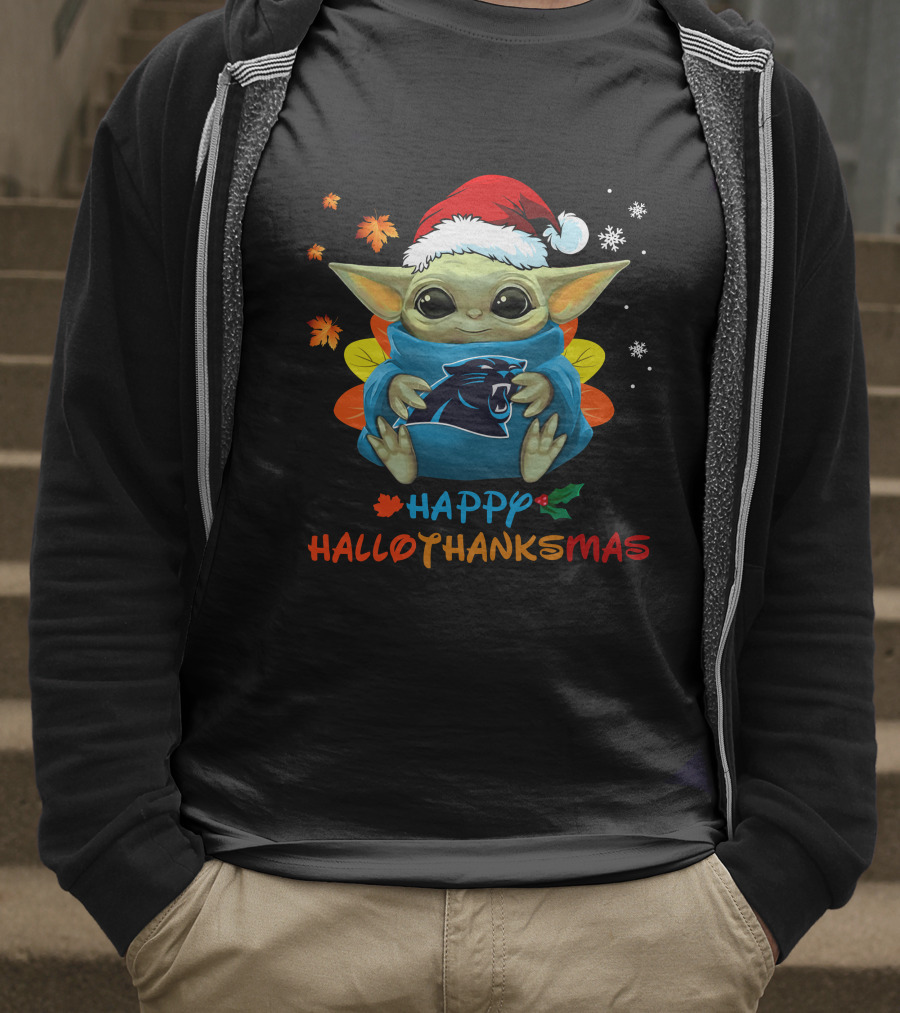 Carolina Panthers Baby Yoda Happy Hallothanksmas T-Shirt