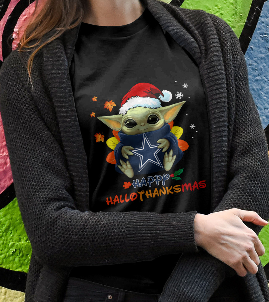 Happy Hallothanksmas Dallas Cowboys Baby Yoda T-Shirt
