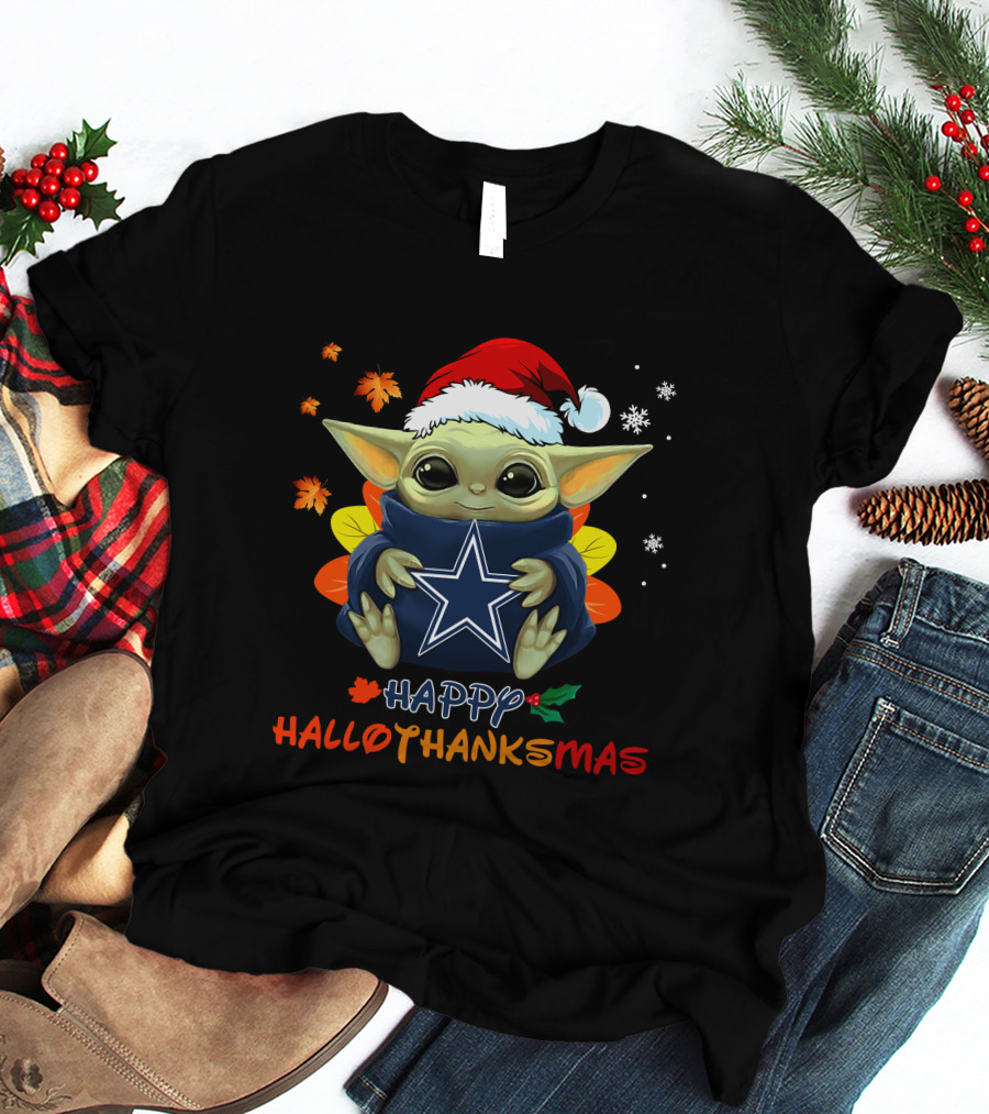 Happy Hallothanksmas Dallas Cowboys Baby Yoda T-Shirt