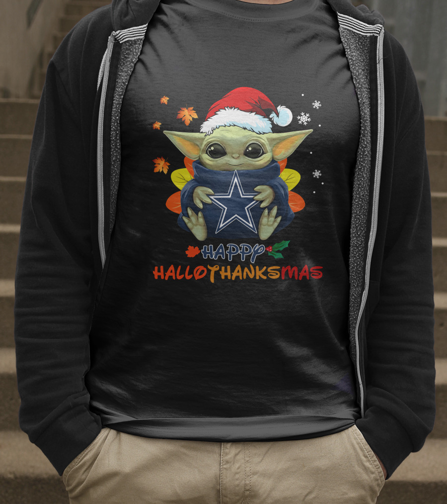 Happy Hallothanksmas Dallas Cowboys Baby Yoda T-Shirt