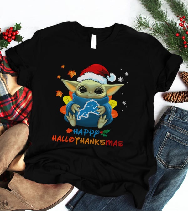 Happy Hallothanksmas Detroit Lions Baby Yoda Holiday 505 L1PTT T-Shirt