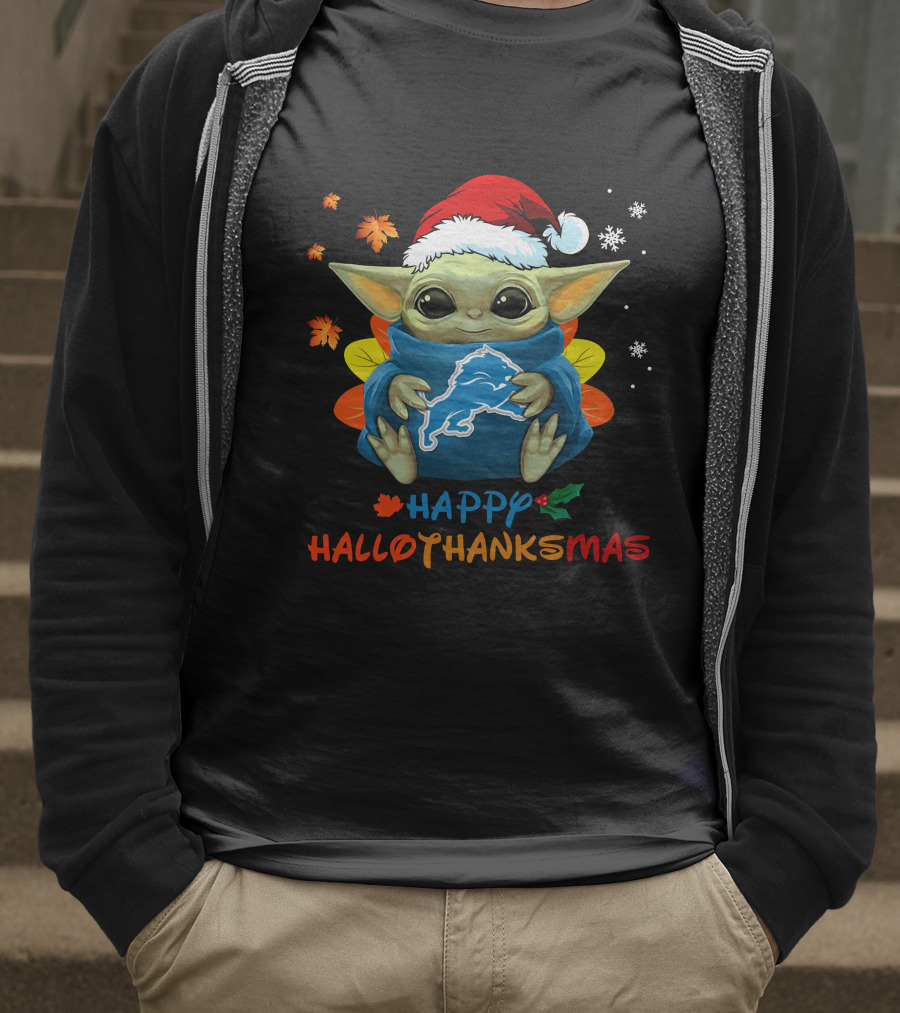 Happy Hallothanksmas Detroit Lions Baby Yoda Holiday 505 L1PTT T-Shirt