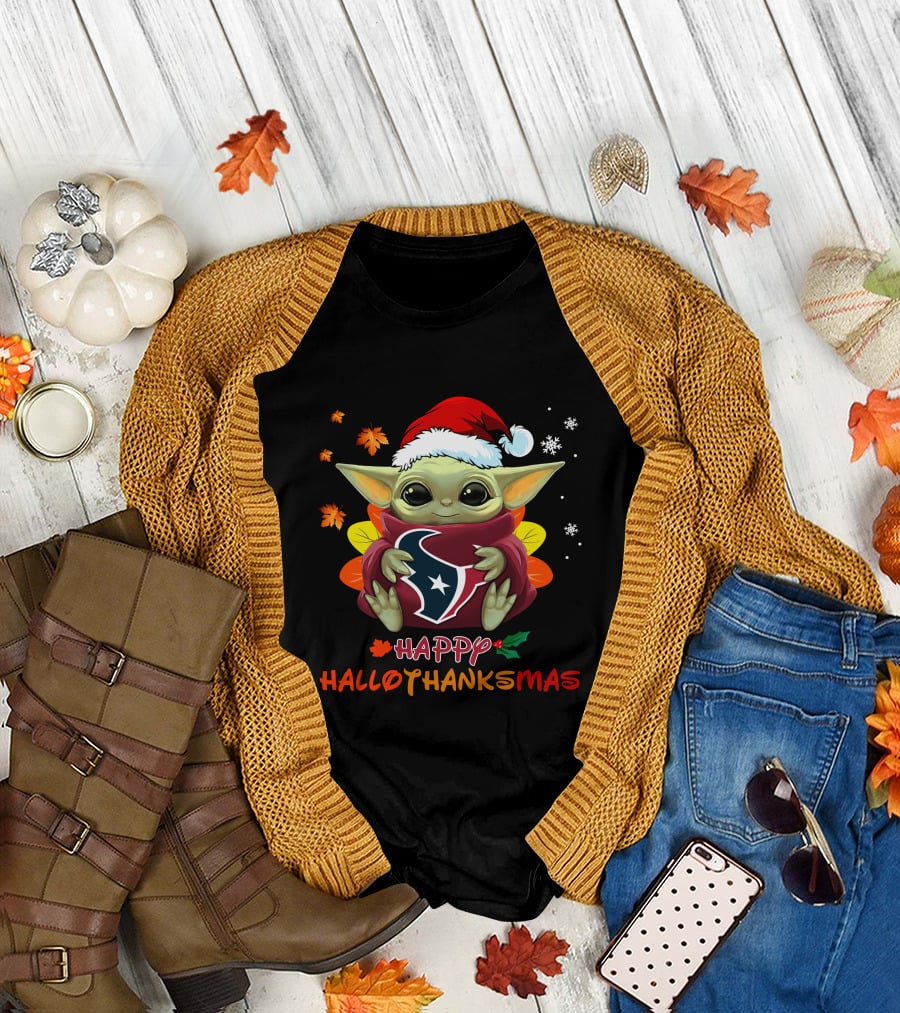 Happy Hallothanksmas Houston Texans Baby Yoda 505 L1PTT T-Shirt