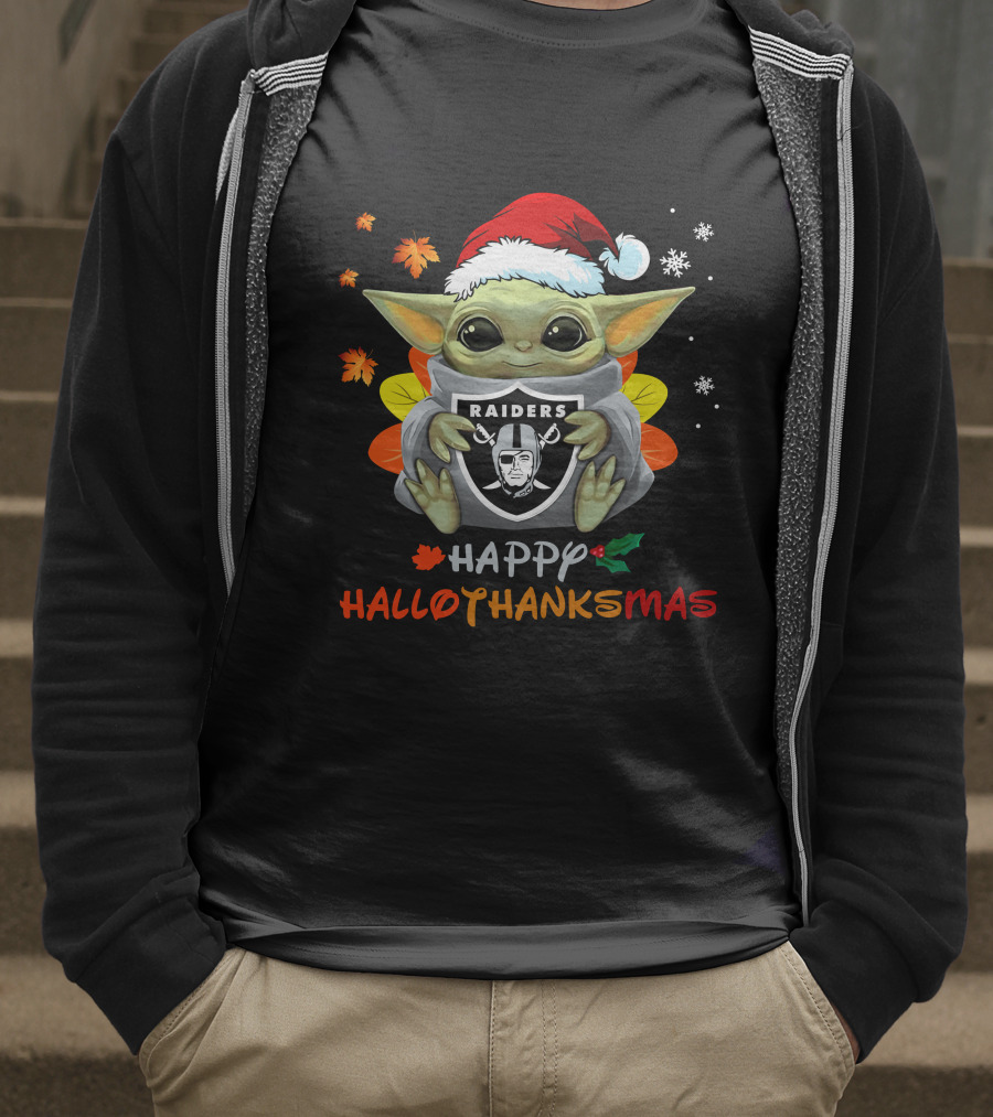 Las Vegas Raiders Baby Yoda Happy Hallothanksmas 505 L1PTT T-Shirt