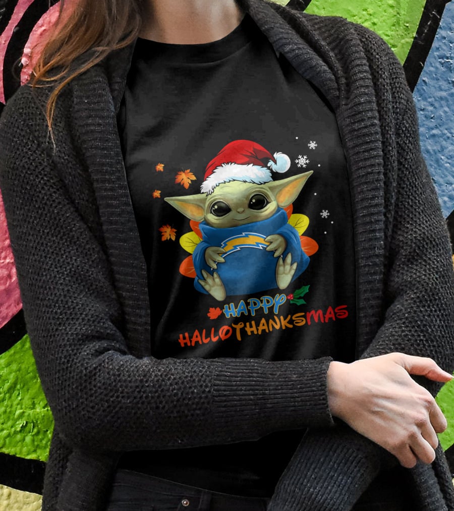 Happy Hallothanksmas Los Angeles Chargers Baby Yoda 505 L1PTT T-Shirt