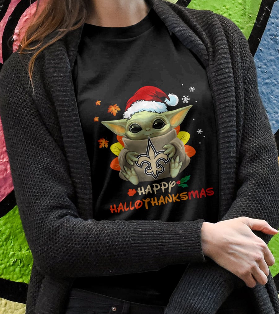 Happy Hallothanksmas New Orleans Saints Baby Yoda Holiday 505 L1PTT T-Shirt