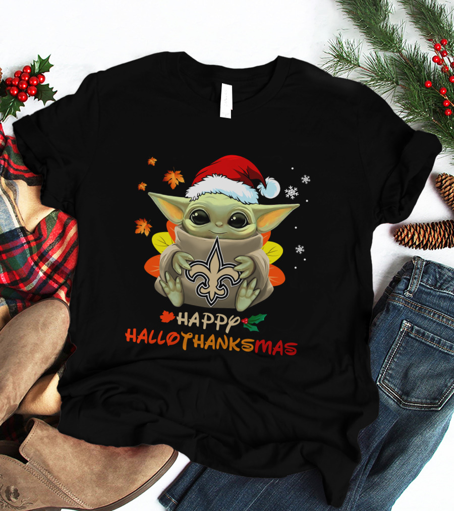 Happy Hallothanksmas New Orleans Saints Baby Yoda Holiday 505 L1PTT T-Shirt