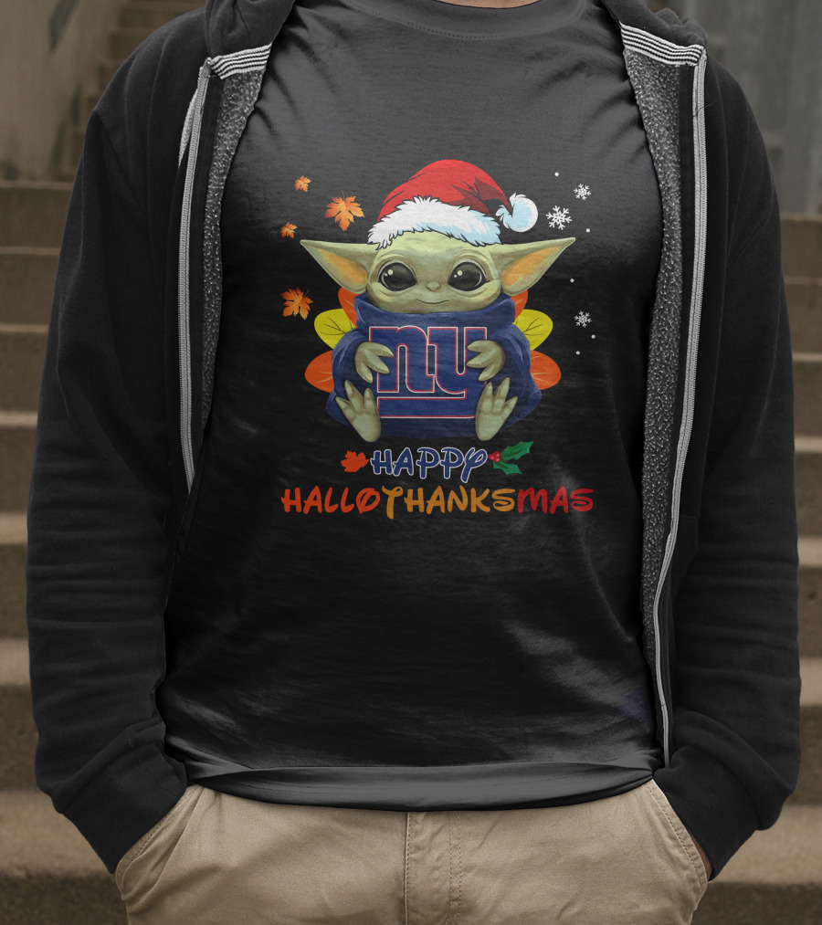New York Giants Baby Yoda Happy Hallothanksmas T-Shirt