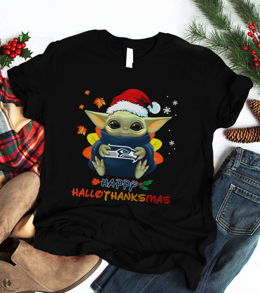 Seattle Seahawks Baby Yoda Happy Hallothanksmas 505 L1PTT T-Shirt