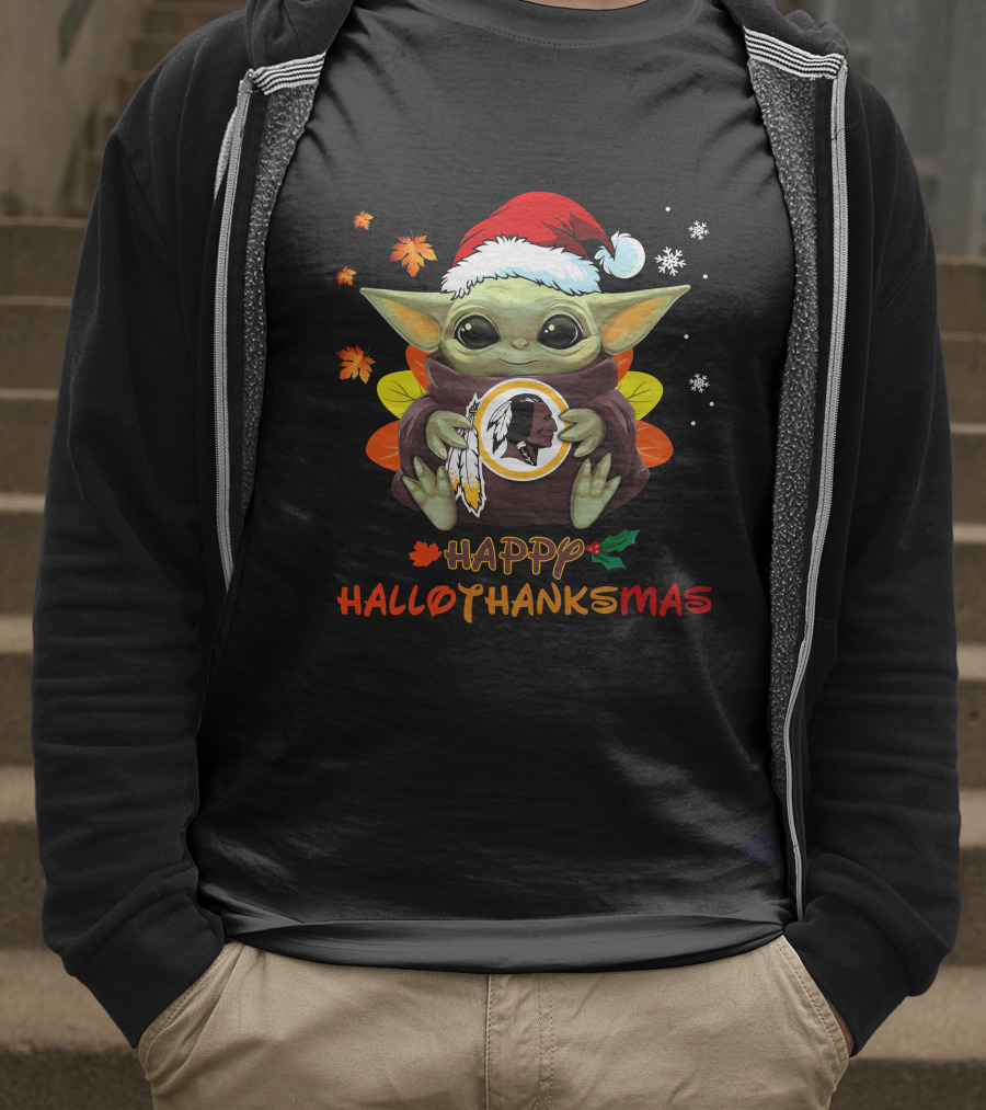 Happy Hallothanksmas Baby Yoda Washington Redskins T-Shirt
