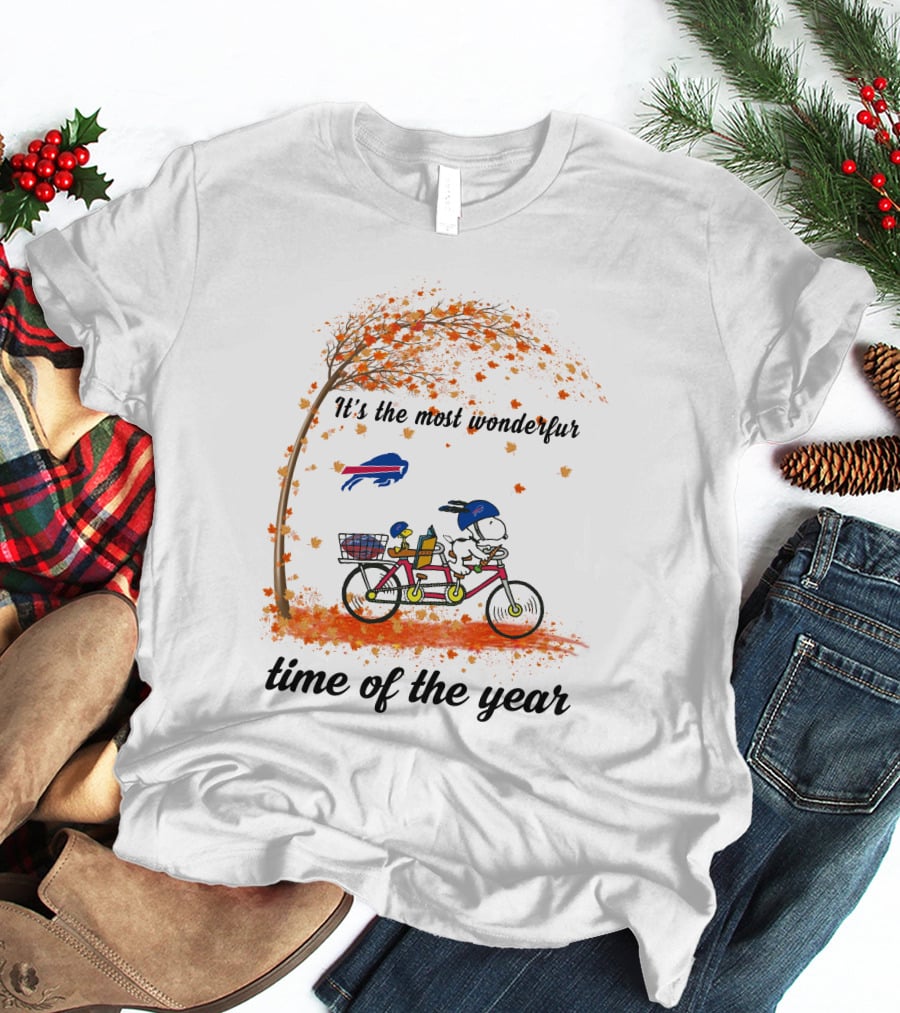 It's The Most Wonderful Time Of The Year Buffalo Bills Autumn Snoopy Tandem Bicycle T-Shirt