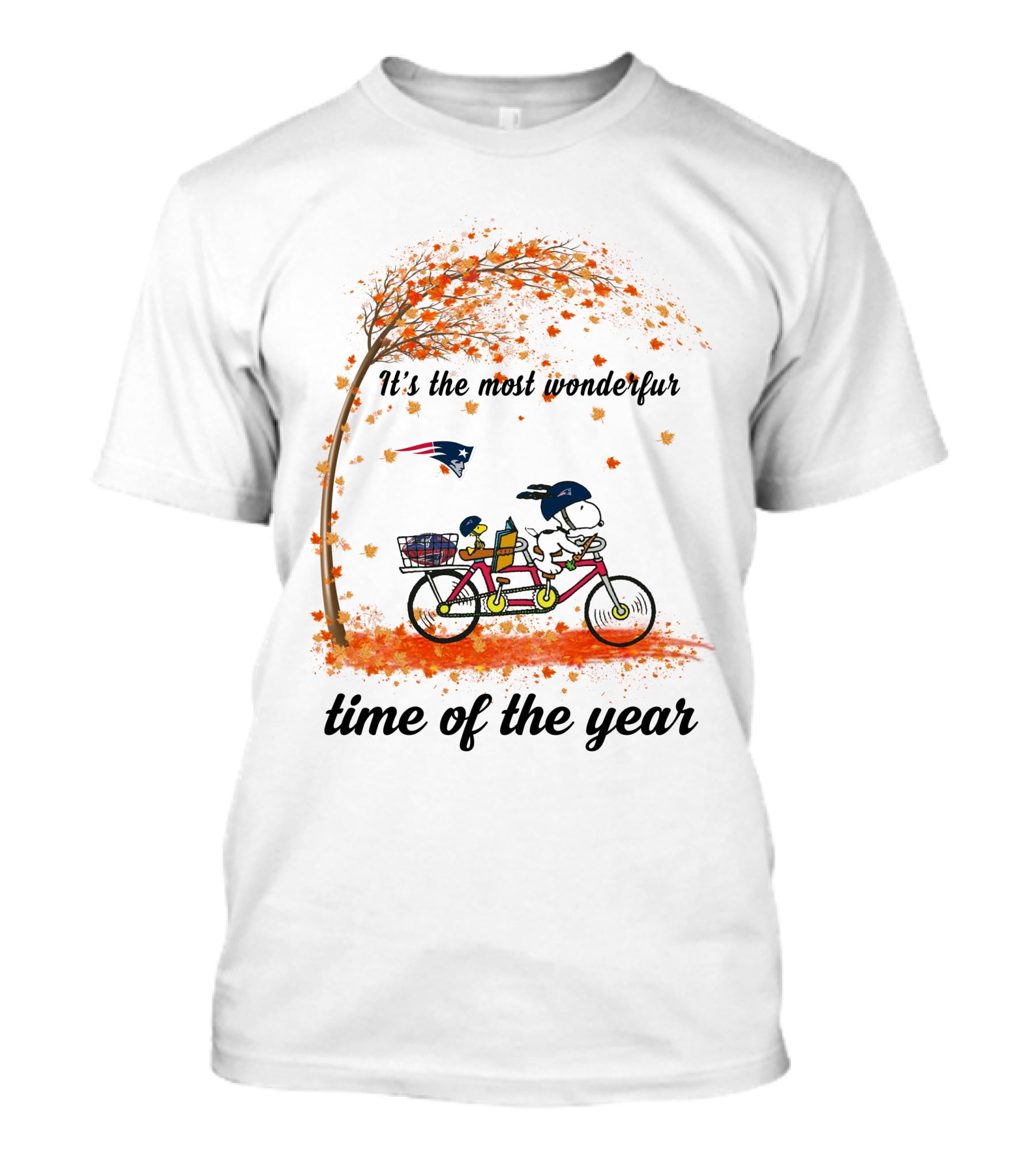It's The Most Wonderful Time Of The Year New England Patriots Snoopy Autumn Cyclist T-Shirt