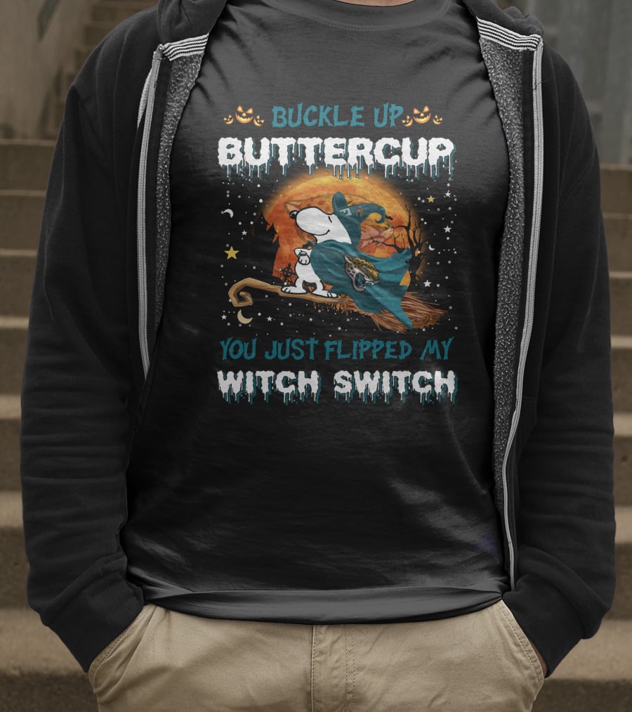 Buckle Up Buttercup Snoopy Jacksonville Jaguars Witch Switch T-Shirt