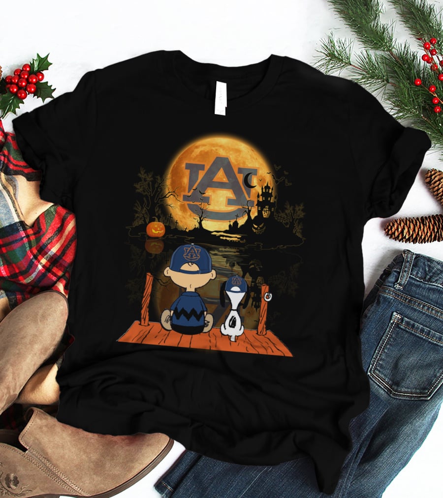 Auburn Tigers Halloween Moonlit Peanuts Reflection T-Shirt