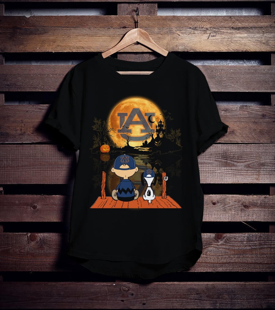 Auburn Tigers Halloween Moonlit Peanuts Reflection T-Shirt