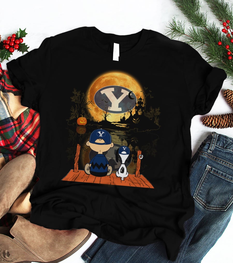 BYU Cougars Halloween Moon Peanuts Reflection T-Shirt