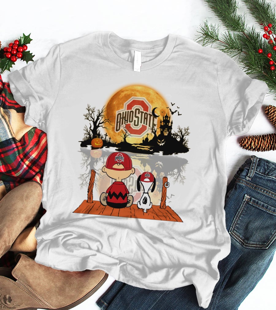 Ohio State Buckeyes Halloween Moon Charlie And Snoopy 495 T-Shirt