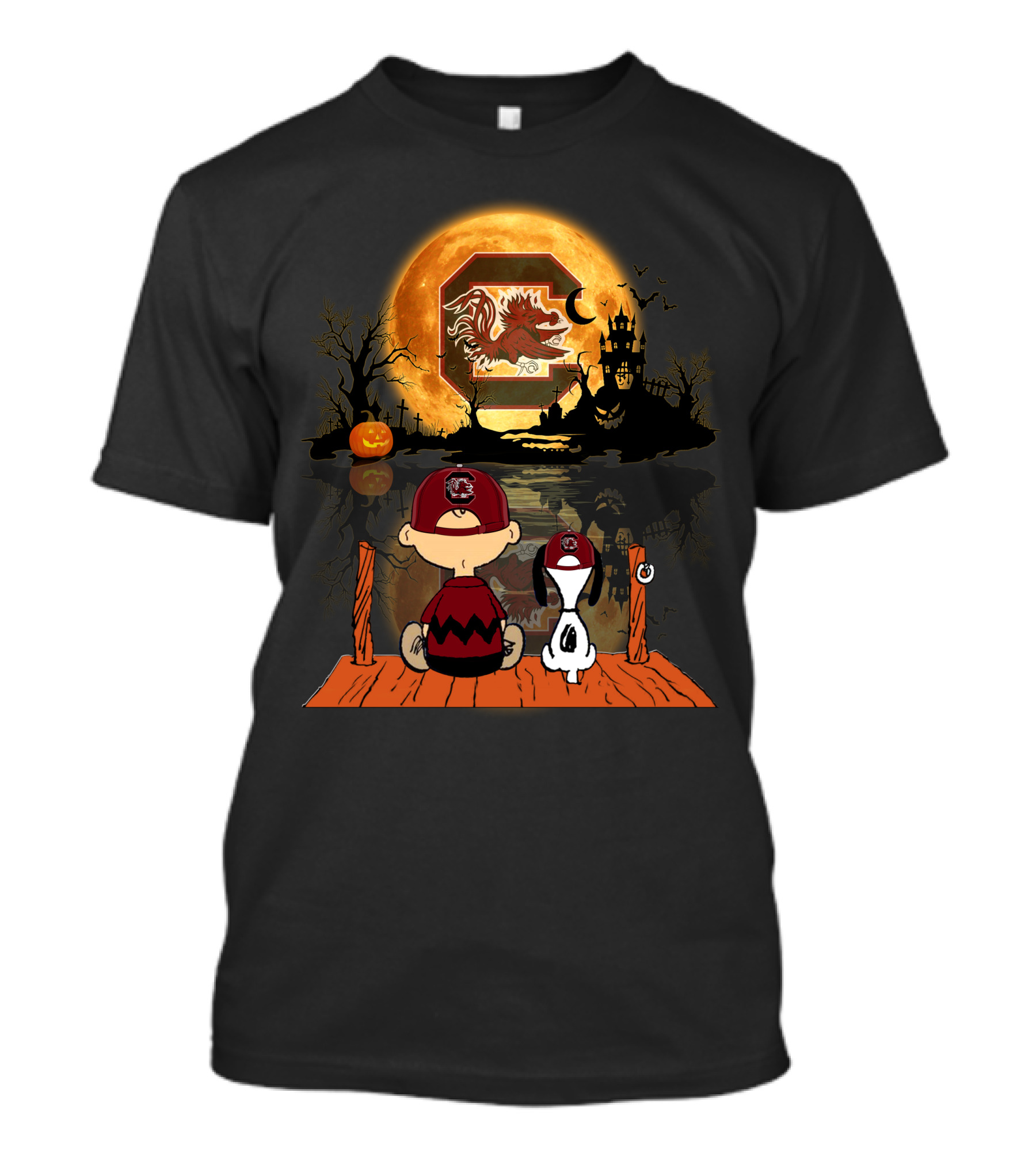 South Carolina Gamecocks Halloween Moonlit Reflection With Characters T-Shirt