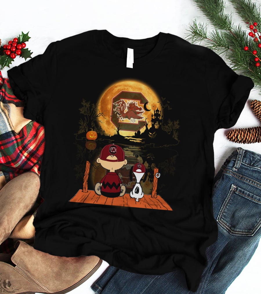 South Carolina Gamecocks Halloween Moonlit Reflection With Characters T-Shirt