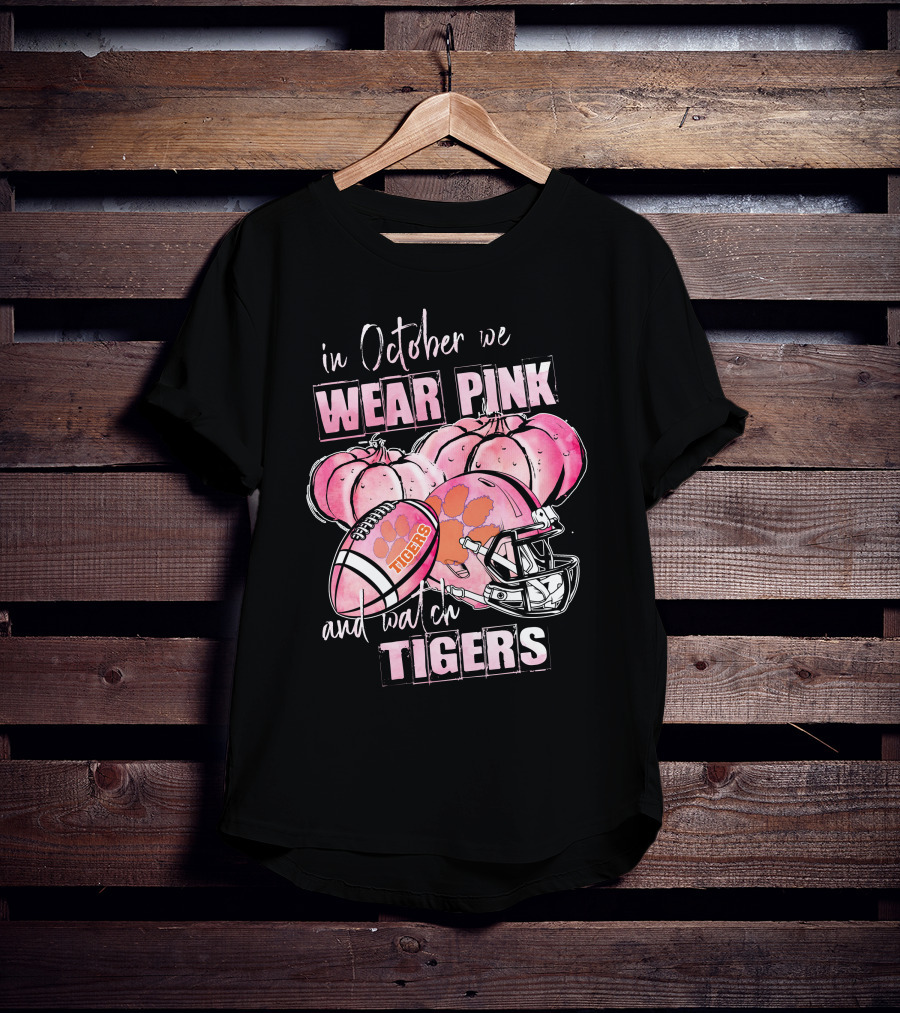 Clemson Tigers In October We Wear Pink Pumpkins And Football Helmet 509NCAA L1MTH T-Shirt