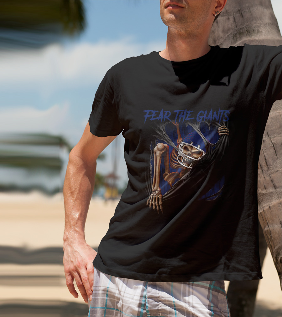 Fear The New York Giants Skeleton Football Fan T-Shirt