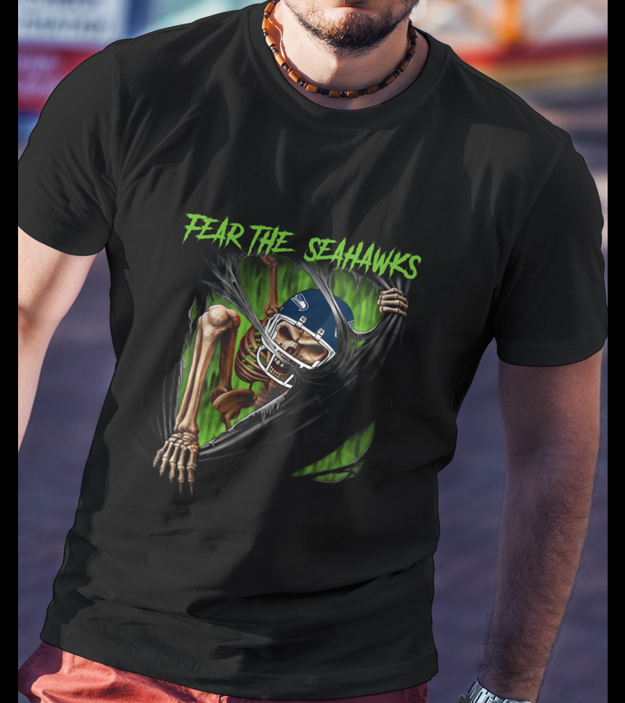 Fear The Seahawks 515NFL L1MTH Skeleton Football Helmet T-Shirt