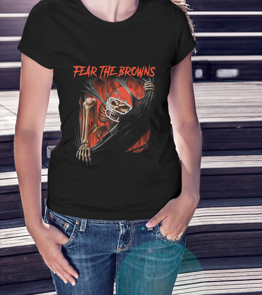Fear The Browns Cleveland Skeleton NFL Football 515NFL L1MTH T-Shirt